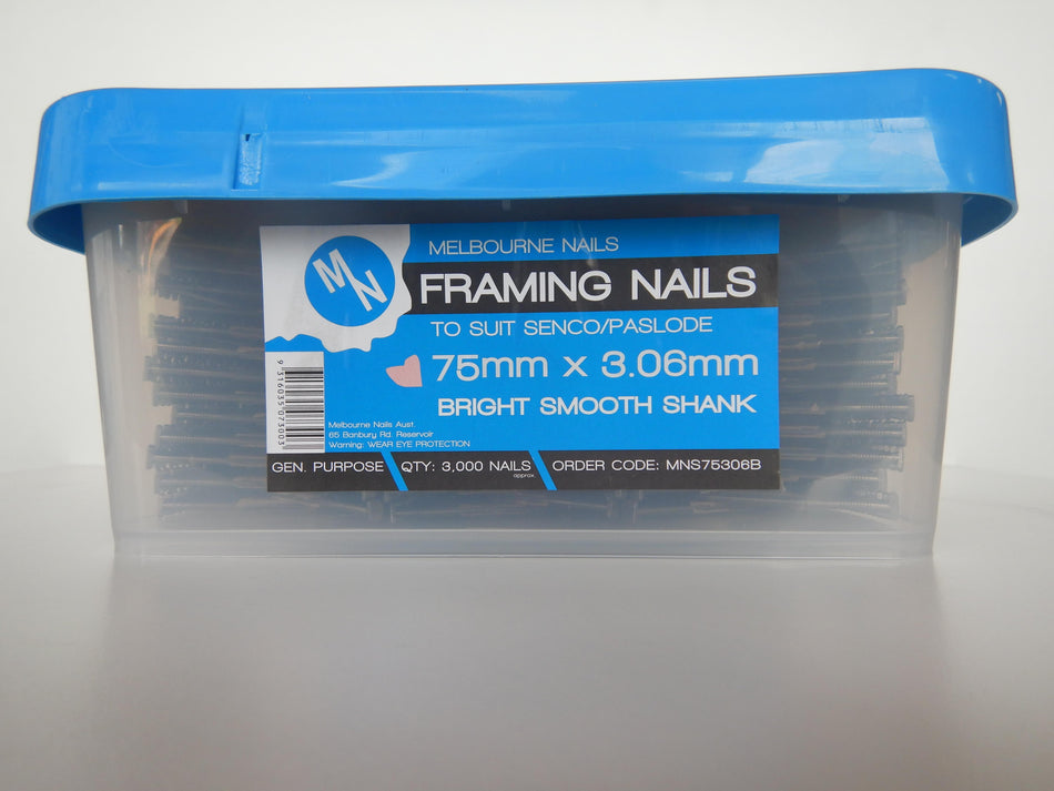 FRAMING NAILS BRIGHT 75 X 3.05 MM  3000 QTY SFPB75305B