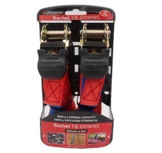 RATCHET 25MM X 6MTR LASHING 650KG 2PK
