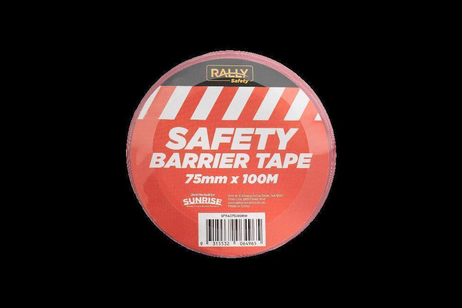 BARRIER TAPE - SAFETY - 75MM X 100M X 50UM, RED/WHITE